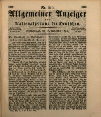 Allgemeiner Anzeiger und Nationalzeitung der Deutschen (Allgemeiner Anzeiger der Deutschen) Donnerstag 13. November 1845