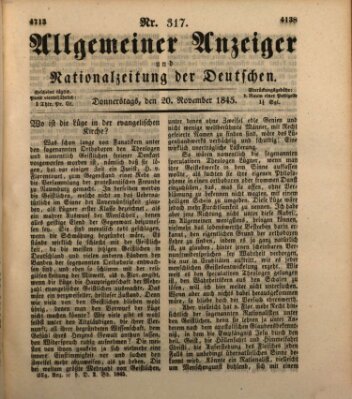 Allgemeiner Anzeiger und Nationalzeitung der Deutschen (Allgemeiner Anzeiger der Deutschen) Donnerstag 20. November 1845