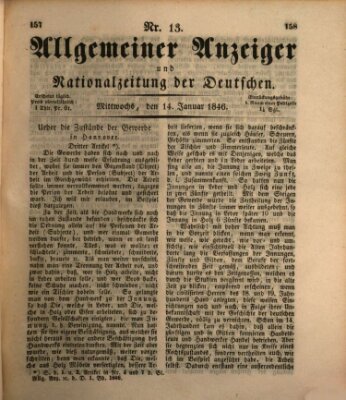 Allgemeiner Anzeiger und Nationalzeitung der Deutschen (Allgemeiner Anzeiger der Deutschen) Mittwoch 14. Januar 1846