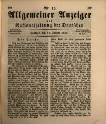 Allgemeiner Anzeiger und Nationalzeitung der Deutschen (Allgemeiner Anzeiger der Deutschen) Freitag 16. Januar 1846