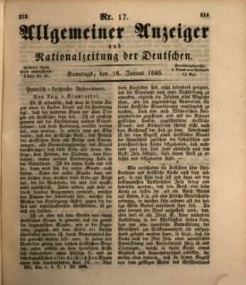 Allgemeiner Anzeiger und Nationalzeitung der Deutschen (Allgemeiner Anzeiger der Deutschen) Sonntag 18. Januar 1846