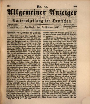 Allgemeiner Anzeiger und Nationalzeitung der Deutschen (Allgemeiner Anzeiger der Deutschen) Dienstag 3. Februar 1846