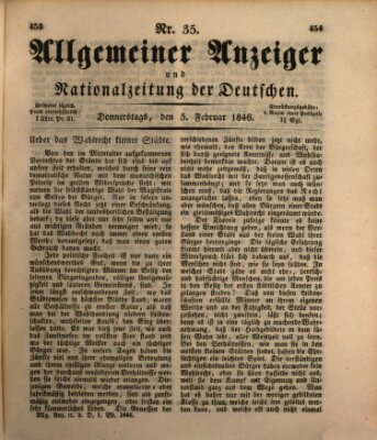 Allgemeiner Anzeiger und Nationalzeitung der Deutschen (Allgemeiner Anzeiger der Deutschen) Donnerstag 5. Februar 1846