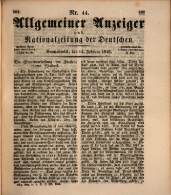 Allgemeiner Anzeiger und Nationalzeitung der Deutschen (Allgemeiner Anzeiger der Deutschen) Samstag 14. Februar 1846