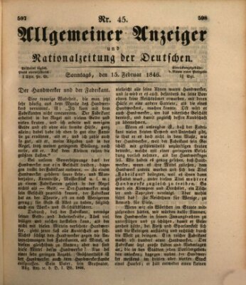 Allgemeiner Anzeiger und Nationalzeitung der Deutschen (Allgemeiner Anzeiger der Deutschen) Sonntag 15. Februar 1846