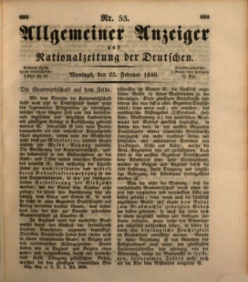 Allgemeiner Anzeiger und Nationalzeitung der Deutschen (Allgemeiner Anzeiger der Deutschen) Montag 23. Februar 1846