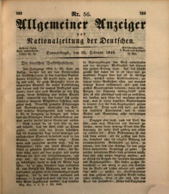 Allgemeiner Anzeiger und Nationalzeitung der Deutschen (Allgemeiner Anzeiger der Deutschen) Donnerstag 26. Februar 1846