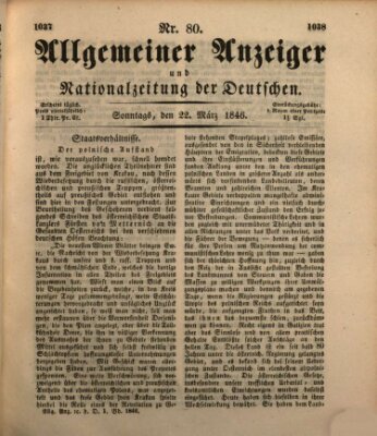 Allgemeiner Anzeiger und Nationalzeitung der Deutschen (Allgemeiner Anzeiger der Deutschen) Sonntag 22. März 1846