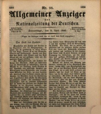 Allgemeiner Anzeiger und Nationalzeitung der Deutschen (Allgemeiner Anzeiger der Deutschen) Donnerstag 9. April 1846