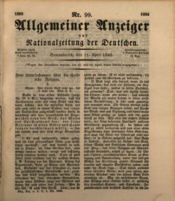 Allgemeiner Anzeiger und Nationalzeitung der Deutschen (Allgemeiner Anzeiger der Deutschen) Samstag 11. April 1846