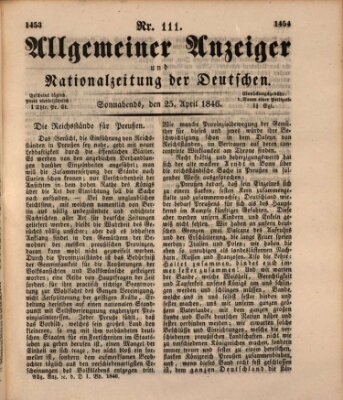 Allgemeiner Anzeiger und Nationalzeitung der Deutschen (Allgemeiner Anzeiger der Deutschen) Samstag 25. April 1846