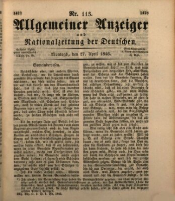 Allgemeiner Anzeiger und Nationalzeitung der Deutschen (Allgemeiner Anzeiger der Deutschen) Montag 27. April 1846