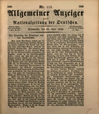 Allgemeiner Anzeiger und Nationalzeitung der Deutschen (Allgemeiner Anzeiger der Deutschen) Mittwoch 29. April 1846