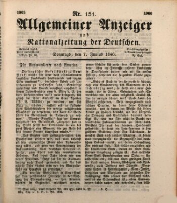 Allgemeiner Anzeiger und Nationalzeitung der Deutschen (Allgemeiner Anzeiger der Deutschen) Sonntag 7. Juni 1846