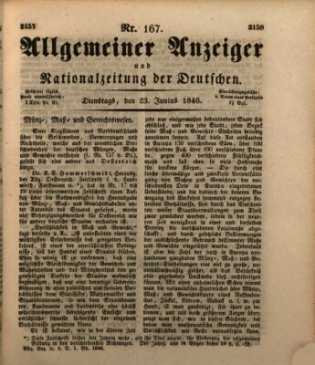 Allgemeiner Anzeiger und Nationalzeitung der Deutschen (Allgemeiner Anzeiger der Deutschen) Dienstag 23. Juni 1846