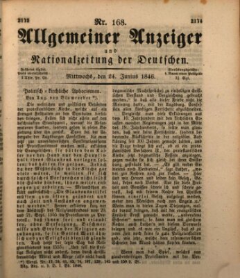 Allgemeiner Anzeiger und Nationalzeitung der Deutschen (Allgemeiner Anzeiger der Deutschen) Mittwoch 24. Juni 1846