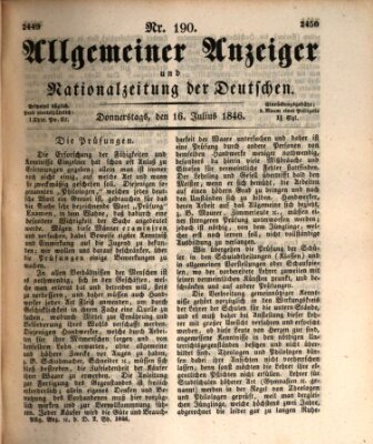 Allgemeiner Anzeiger und Nationalzeitung der Deutschen (Allgemeiner Anzeiger der Deutschen) Donnerstag 16. Juli 1846