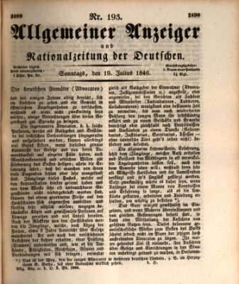 Allgemeiner Anzeiger und Nationalzeitung der Deutschen (Allgemeiner Anzeiger der Deutschen) Sonntag 19. Juli 1846