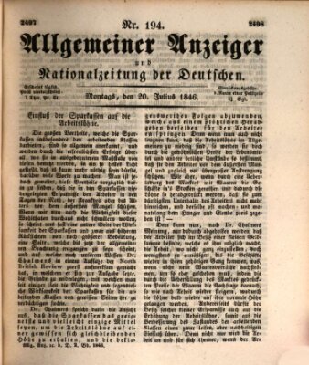 Allgemeiner Anzeiger und Nationalzeitung der Deutschen (Allgemeiner Anzeiger der Deutschen) Montag 20. Juli 1846