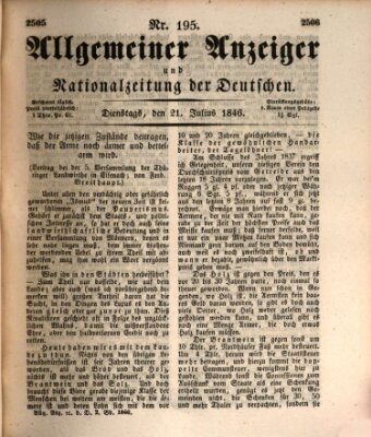 Allgemeiner Anzeiger und Nationalzeitung der Deutschen (Allgemeiner Anzeiger der Deutschen) Dienstag 21. Juli 1846