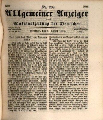 Allgemeiner Anzeiger und Nationalzeitung der Deutschen (Allgemeiner Anzeiger der Deutschen) Montag 3. August 1846