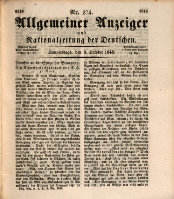 Allgemeiner Anzeiger und Nationalzeitung der Deutschen (Allgemeiner Anzeiger der Deutschen) Donnerstag 8. Oktober 1846