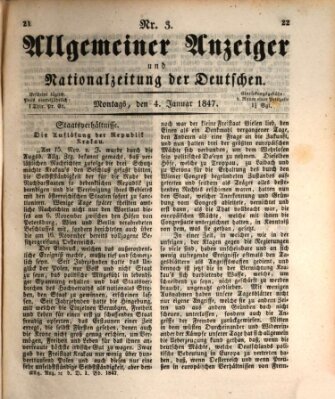 Allgemeiner Anzeiger und Nationalzeitung der Deutschen (Allgemeiner Anzeiger der Deutschen) Montag 4. Januar 1847