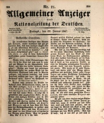 Allgemeiner Anzeiger und Nationalzeitung der Deutschen (Allgemeiner Anzeiger der Deutschen) Freitag 22. Januar 1847