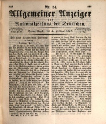 Allgemeiner Anzeiger und Nationalzeitung der Deutschen (Allgemeiner Anzeiger der Deutschen) Donnerstag 4. Februar 1847