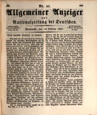 Allgemeiner Anzeiger und Nationalzeitung der Deutschen (Allgemeiner Anzeiger der Deutschen) Mittwoch 10. Februar 1847