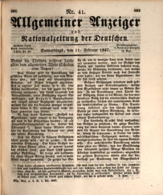 Allgemeiner Anzeiger und Nationalzeitung der Deutschen (Allgemeiner Anzeiger der Deutschen) Donnerstag 11. Februar 1847