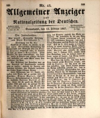 Allgemeiner Anzeiger und Nationalzeitung der Deutschen (Allgemeiner Anzeiger der Deutschen) Samstag 13. Februar 1847