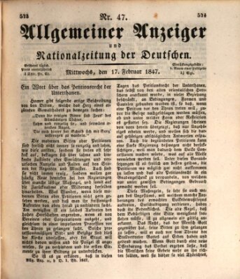 Allgemeiner Anzeiger und Nationalzeitung der Deutschen (Allgemeiner Anzeiger der Deutschen) Mittwoch 17. Februar 1847