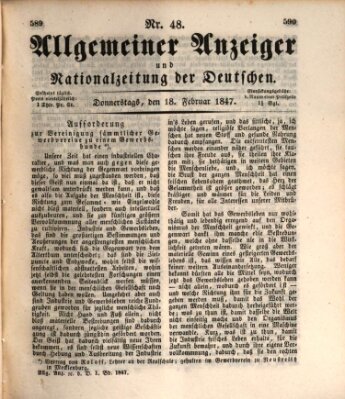 Allgemeiner Anzeiger und Nationalzeitung der Deutschen (Allgemeiner Anzeiger der Deutschen) Donnerstag 18. Februar 1847