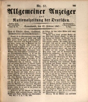 Allgemeiner Anzeiger und Nationalzeitung der Deutschen (Allgemeiner Anzeiger der Deutschen) Samstag 27. Februar 1847