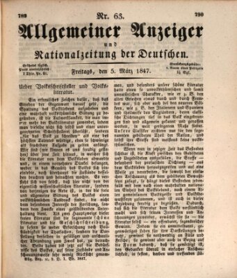 Allgemeiner Anzeiger und Nationalzeitung der Deutschen (Allgemeiner Anzeiger der Deutschen) Freitag 5. März 1847