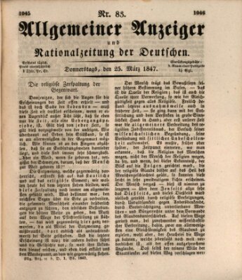 Allgemeiner Anzeiger und Nationalzeitung der Deutschen (Allgemeiner Anzeiger der Deutschen) Donnerstag 25. März 1847