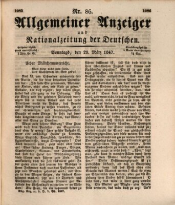 Allgemeiner Anzeiger und Nationalzeitung der Deutschen (Allgemeiner Anzeiger der Deutschen) Sonntag 28. März 1847