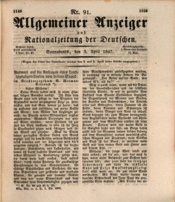 Allgemeiner Anzeiger und Nationalzeitung der Deutschen (Allgemeiner Anzeiger der Deutschen) Samstag 3. April 1847