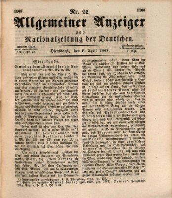 Allgemeiner Anzeiger und Nationalzeitung der Deutschen (Allgemeiner Anzeiger der Deutschen) Dienstag 6. April 1847