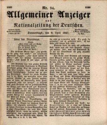 Allgemeiner Anzeiger und Nationalzeitung der Deutschen (Allgemeiner Anzeiger der Deutschen) Donnerstag 8. April 1847