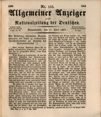 Allgemeiner Anzeiger und Nationalzeitung der Deutschen (Allgemeiner Anzeiger der Deutschen) Samstag 17. April 1847