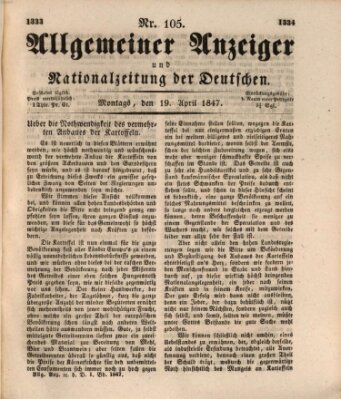 Allgemeiner Anzeiger und Nationalzeitung der Deutschen (Allgemeiner Anzeiger der Deutschen) Montag 19. April 1847