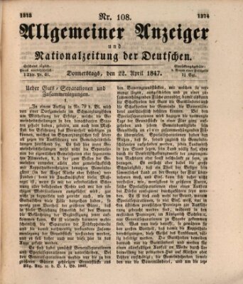 Allgemeiner Anzeiger und Nationalzeitung der Deutschen (Allgemeiner Anzeiger der Deutschen) Donnerstag 22. April 1847