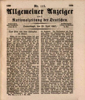 Allgemeiner Anzeiger und Nationalzeitung der Deutschen (Allgemeiner Anzeiger der Deutschen) Donnerstag 29. April 1847