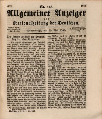 Allgemeiner Anzeiger und Nationalzeitung der Deutschen (Allgemeiner Anzeiger der Deutschen) Donnerstag 20. Mai 1847