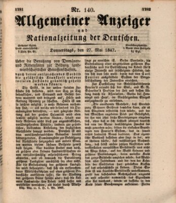 Allgemeiner Anzeiger und Nationalzeitung der Deutschen (Allgemeiner Anzeiger der Deutschen) Donnerstag 27. Mai 1847