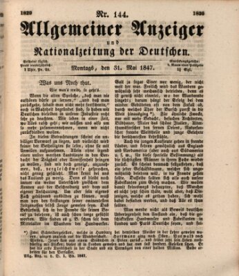 Allgemeiner Anzeiger und Nationalzeitung der Deutschen (Allgemeiner Anzeiger der Deutschen) Montag 31. Mai 1847