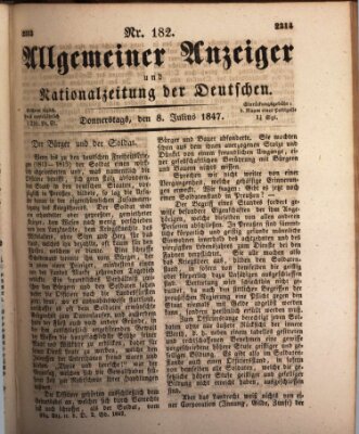 Allgemeiner Anzeiger und Nationalzeitung der Deutschen (Allgemeiner Anzeiger der Deutschen) Donnerstag 8. Juli 1847