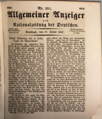 Allgemeiner Anzeiger und Nationalzeitung der Deutschen (Allgemeiner Anzeiger der Deutschen) Dienstag 27. Juli 1847